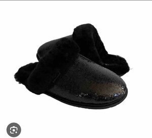 Black sz 7 ugg scuffette II 2 mirror ball sequin fur Sherpa slipper shoe sandal